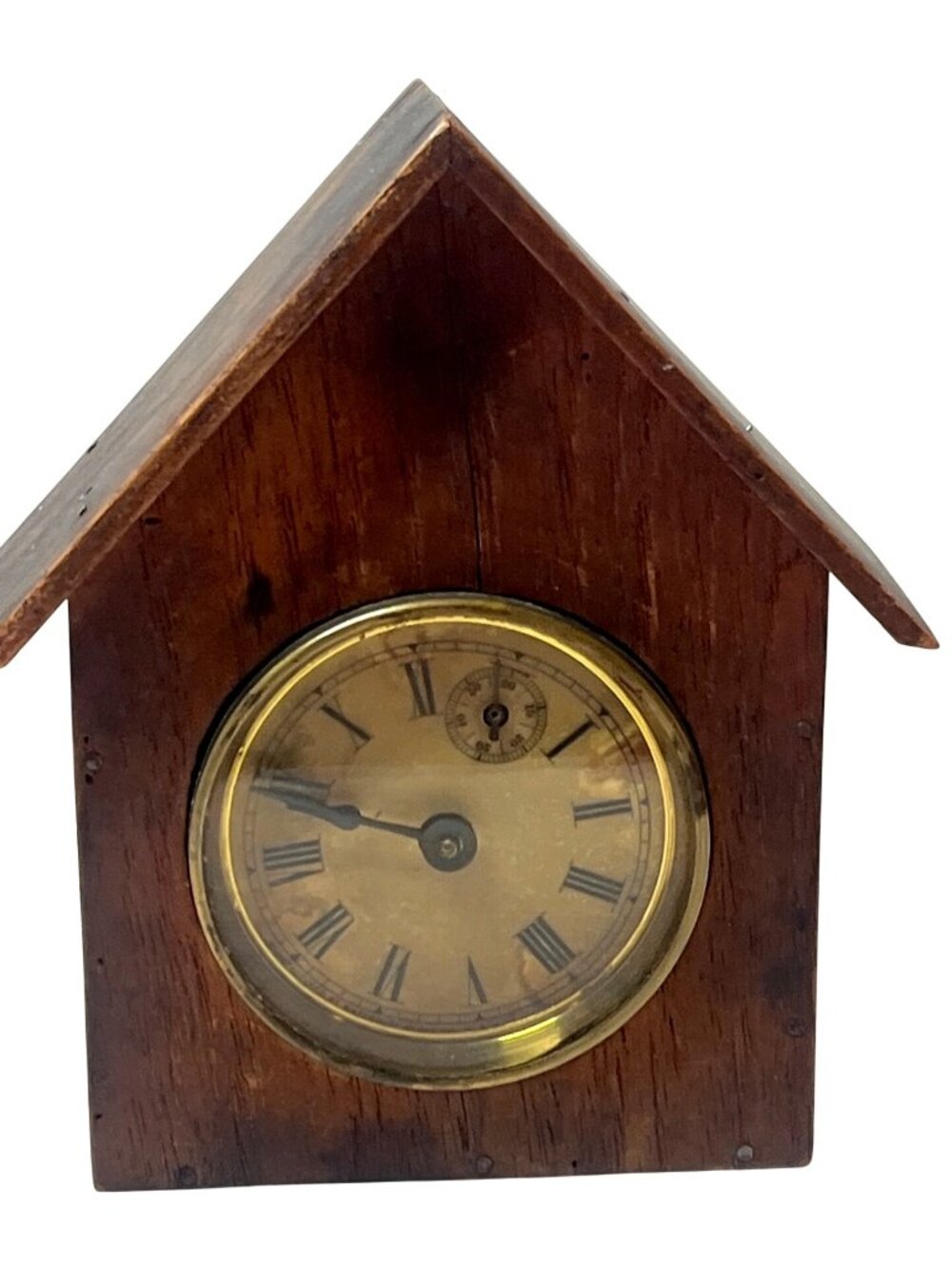 Antique Waterbury Wooden House Clock With Roman Numerals & Brass Details Collect